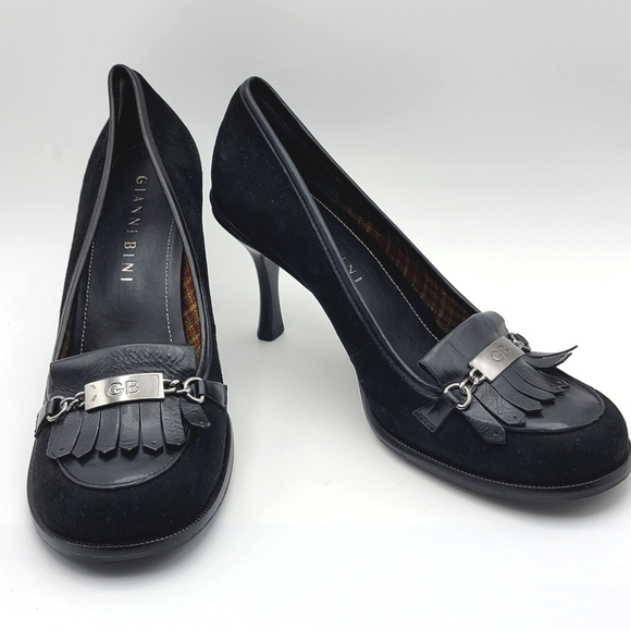 Gianni Bini Black Leather and Suede Identity Tassel Heels SIZE 9.5. #1083 - Picture 1 of 9